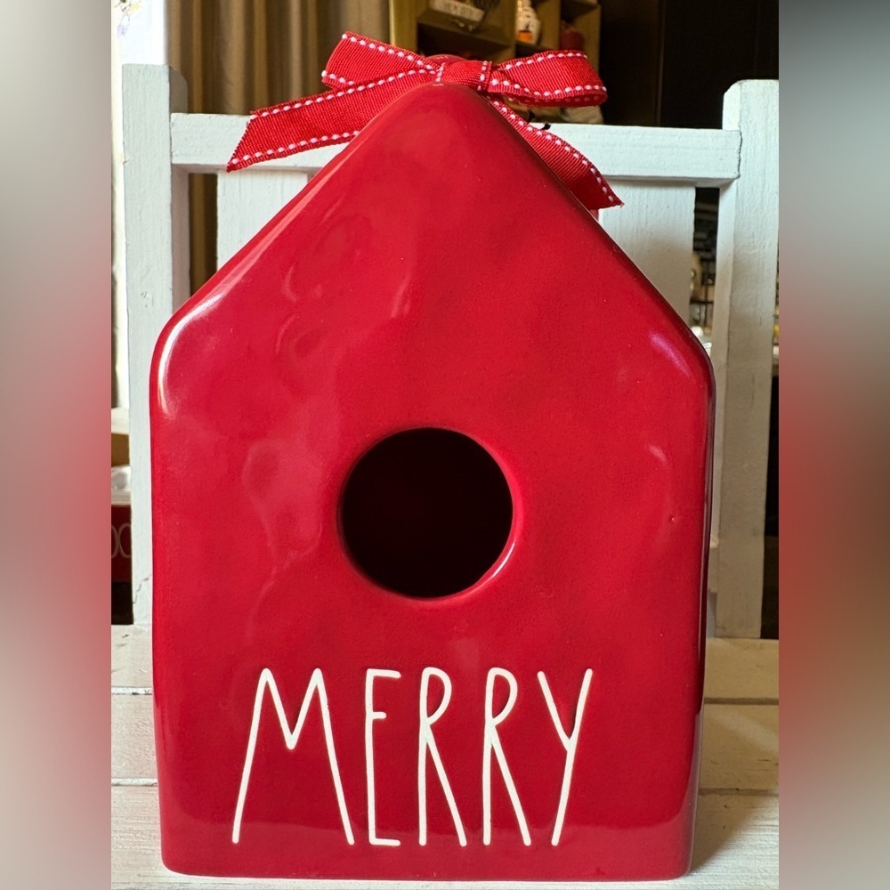 Rae Dunn Red Holiday MERRY Birdhouse with Bow